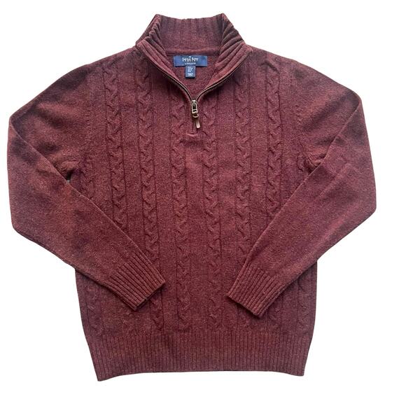 Savile Row Company Lambswool Half Zip Sweater Large Burgundy Cable Knit** - Picture 1 of 5